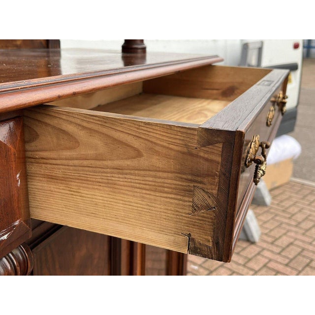 Brown Antique Walnut Bookcase / Cupboard with Fitted Shelves & Drawer For Sale - Image 8 of 15