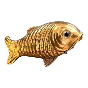 1890's Brass Fish Match Safe With Onyx Eye