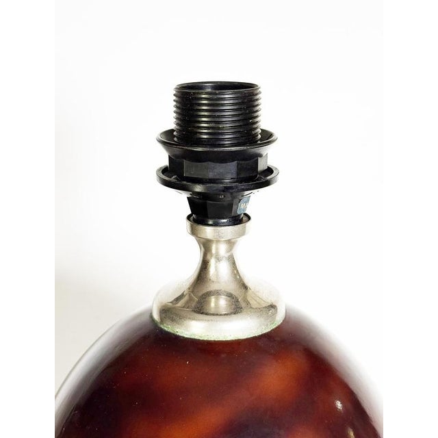 Metal Burgundy-Colored Lamp with Brass Accents, France, 1970 For Sale - Image 7 of 16