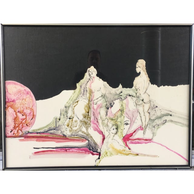 Plastic Vintage Illustrated Female Painting For Sale - Image 7 of 7