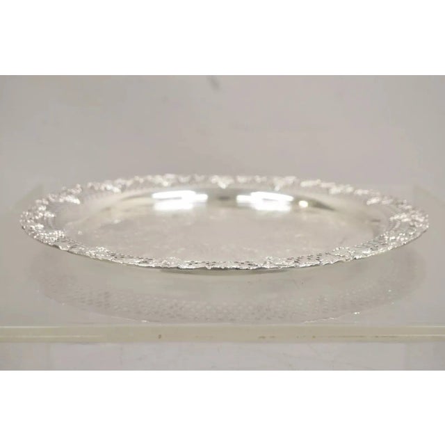 Silver Vintage English Victorian Style Grapevine Fretwork Silver Plated Round Tray For Sale - Image 8 of 10