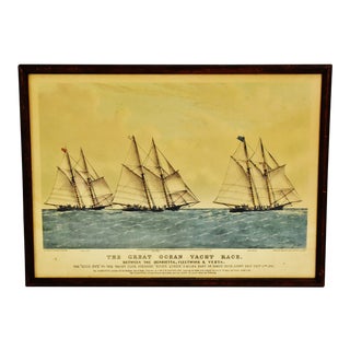 Vintage Framed Currier & Ives "The Great Ocean Yacht Race" Print For Sale