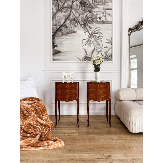 Mid-Century French Louis XV Style Marquetry Nightstands, 1950s, Set of 2 For Sale - Image 12 of 18