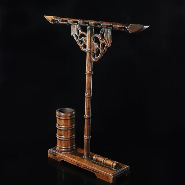 Vintage Huali Wood Brush Pot and Rest - Literati Desk Accessory For Sale In Los Angeles - Image 6 of 9