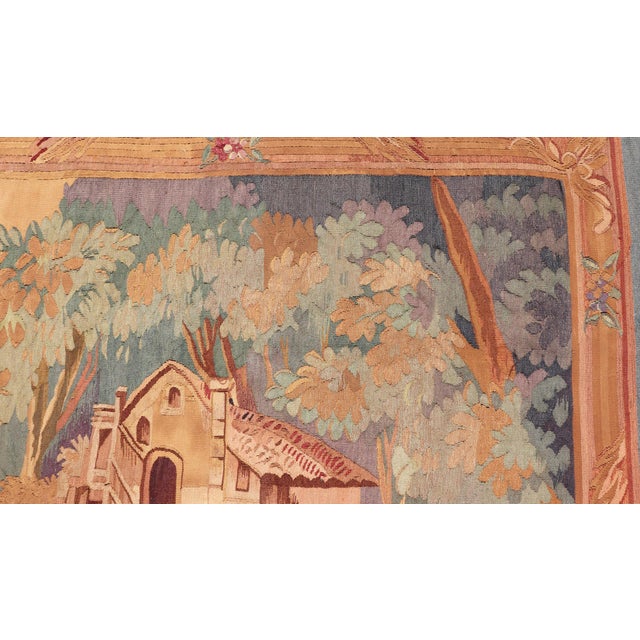 19th Century Antique French Verdure Tapestry with a Countryside Scene. Rug 16-1206, This enchanting antique verdure...