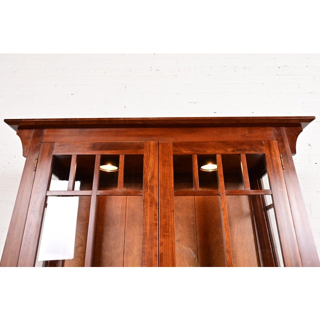 Ethan Allen Arts & Crafts Solid Cherry Wood Lighted Bookcase or Display Cabinet For Sale - Image 9 of 14