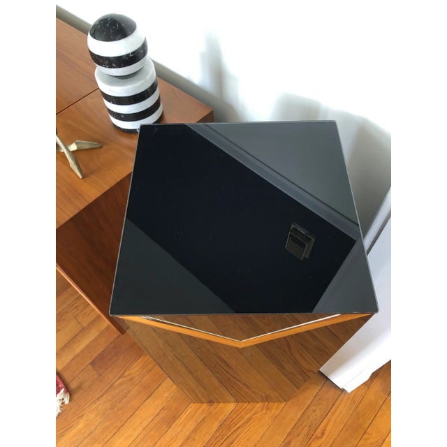 Vintage Postmodern Glass and Brass Pedestal For Sale - Image 4 of 8