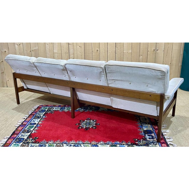 Scandinavian 4-seater sofa from the 70s, in teak - upholstery in good condition, fabric to be changed - L=2m40, D=90cm,...