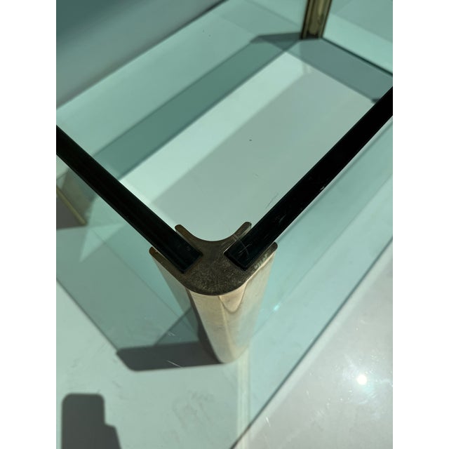 1970s Leon Rosen for Pace Collection Glass and Brass Coffee Table For Sale - Image 9 of 12