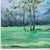 Impressionist Landscape Oil Painting - Misty Blue Mountains and Green Meadow For Sale - Image 4 of 9