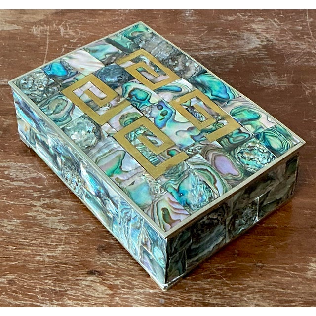 Vintage Regency Abalone and Brass Box For Sale - Image 9 of 11