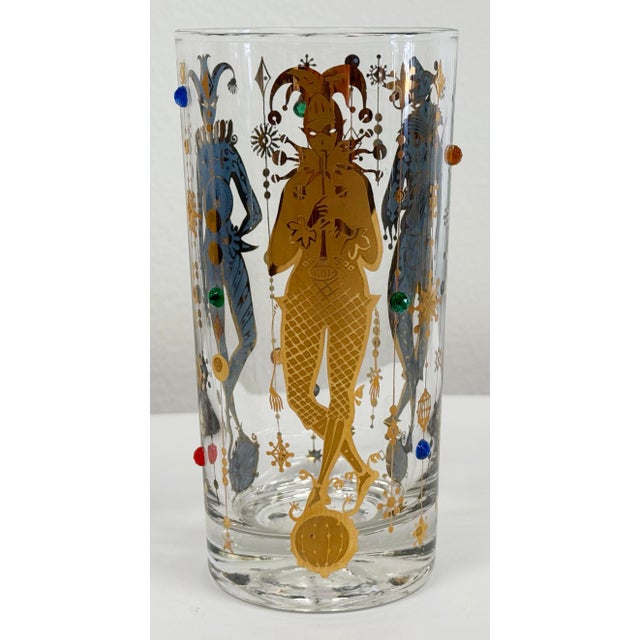 Gold Vintage Jeweled Culver Ltd. Mardi Gras Jester High Ball Glasses, Set of 8 For Sale - Image 8 of 10