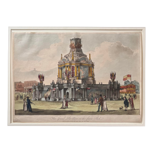 1814 Historical Hand Colored Etching of the Grand Pavilion Erected in Green Park, London.