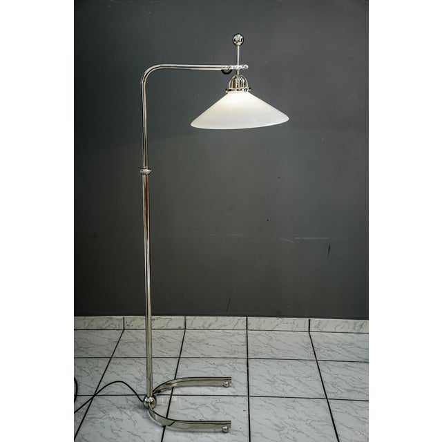 Art Deco Height-Adjustable and Swiveling Nickel Floor Lamp with Opal Glass Shade, 1920s For Sale - Image 11 of 18