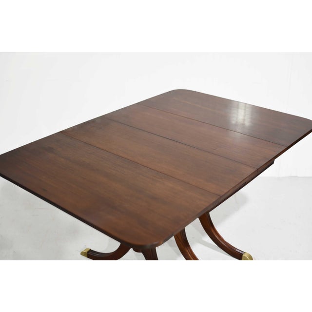 Mid Century Regency Style Mahogany Drop-Leaf Dining Table With Brass Capped Feet For Sale - Image 9 of 13