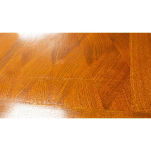 French Extendable Dining Table with Diamond Pattern Top in Cherrywood and Brass, 1960s For Sale - Image 15 of 18