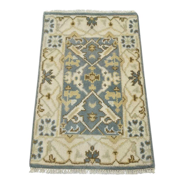 Oushak Rug 2’1” X 3’2” Blue Wool Tribal Hand-Knotted Oriental Carpet For Sale