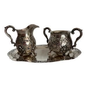 Mid 20th Century Sterling Silver Tray With Milk and Sugar Bowl - Set of 3