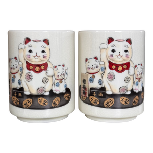 Japanese Beckoning Cat Cups - A Pair