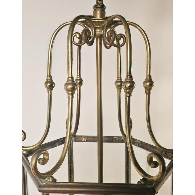 1900 - 1909 Regency Style Brass Glass Lantern, Circa 1900 For Sale - Image 5 of 5