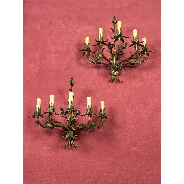 Mid-Century French 5-Light Wall Lamps, 1950s, Set of 2 For Sale - Image 11 of 11