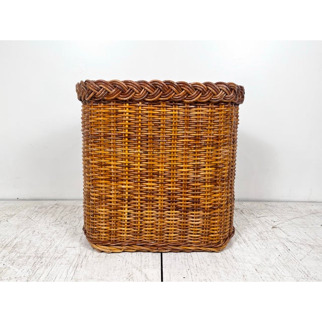 Wood Vintage Wicker Rattan Triangle Side Table For Sale - Image 7 of 8