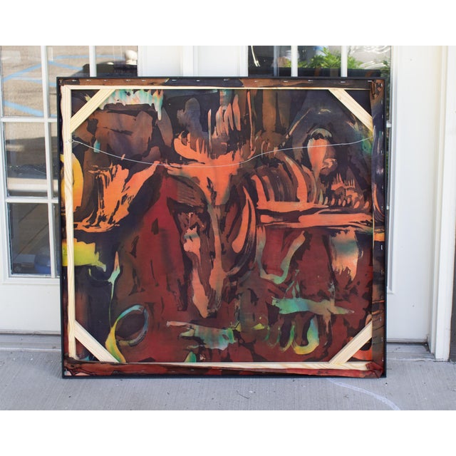 Red Signed Abstract Wax Painting Batik by Harry Hilson For Sale - Image 8 of 9