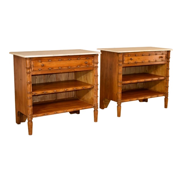 Pair of Vintage Faux Bamboo BedsIde Table For Sale