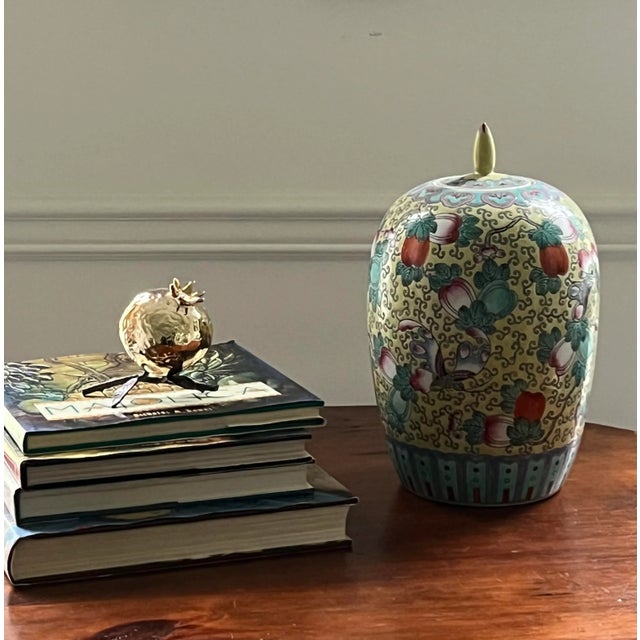 Yellow has returned and what better way to add this color to your space than this rare vintage hand painted chinoiserie...