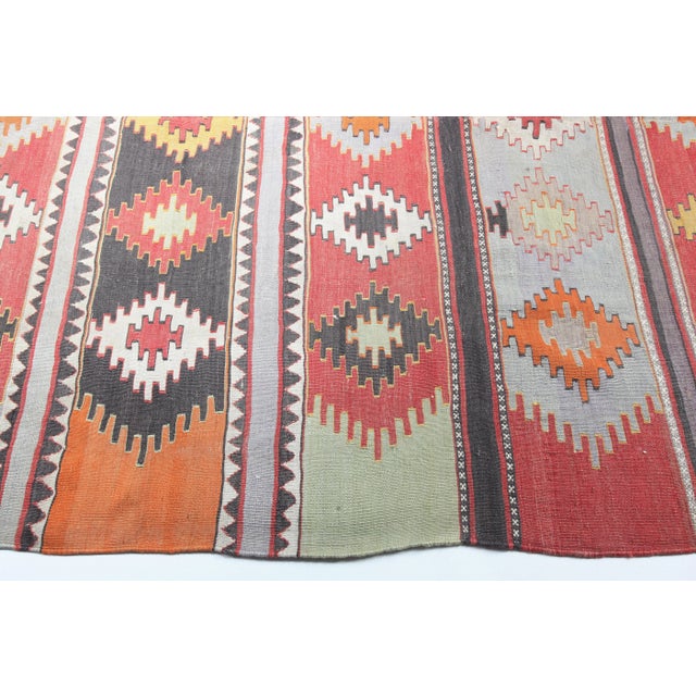 Red 1950s Multi Soft Colors Vintage Turkish Kilim Rug-5' 7'' X 10' 7'' For Sale - Image 8 of 12