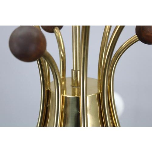 Brass, Teak and Opaline Glass Chandelier by Rupert Nikoll, Austria, 1960s For Sale - Image 17 of 18