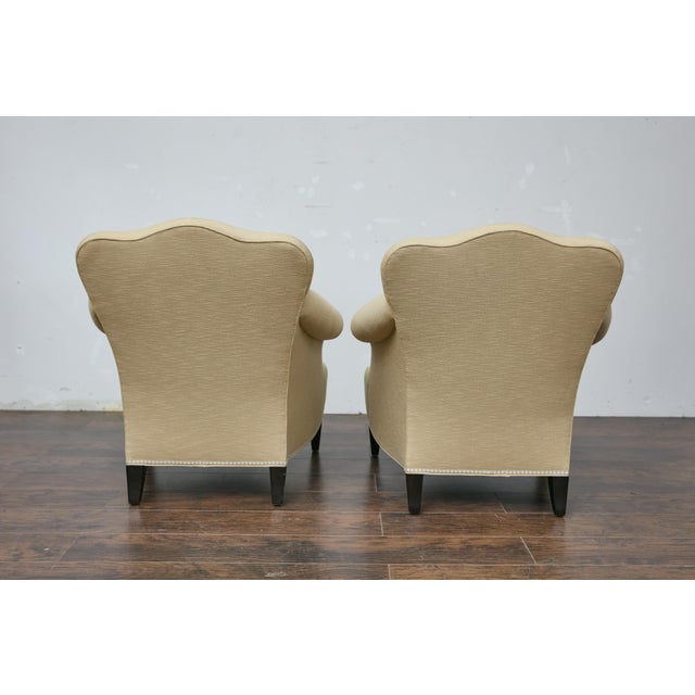 Pair of Vintage French Lounge Chairs with Camelbacks, Rolled Arms, Ebonized Legs For Sale - Image 11 of 12