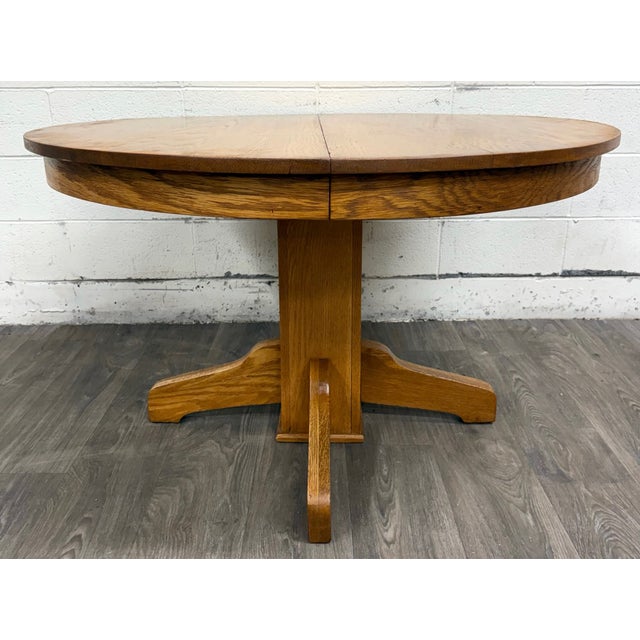 Vintage Solid Oak Round Pedestal Dining Table For Sale In Kansas City - Image 6 of 11