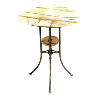 Vintage Greek Key Brass and Onyx Accent Table For Sale