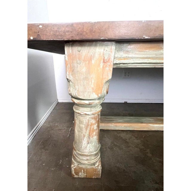 Rustic Painted Dining Table W/ Herringbone Pattern Top For Sale - Image 13 of 16