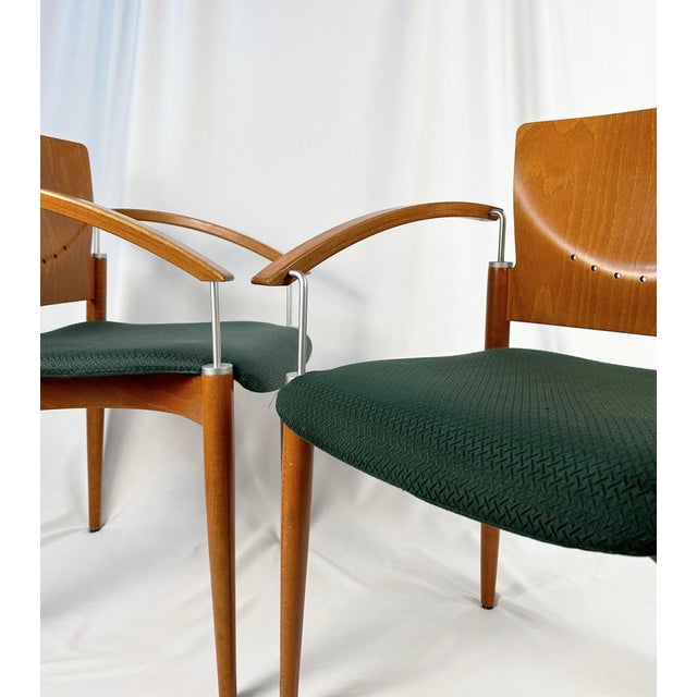 Green Vintage Stacking Chairs in Chrome and Beech Ply, 1980s, Set of 4 For Sale - Image 8 of 10