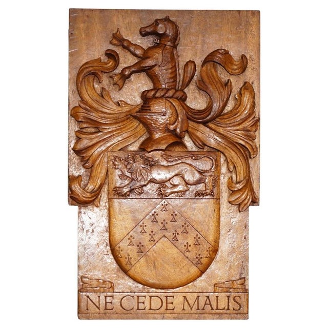Large Antique Hand-Carved Oak Heraldic Coat of Arms Armorial Panel For Sale - Image 18 of 18