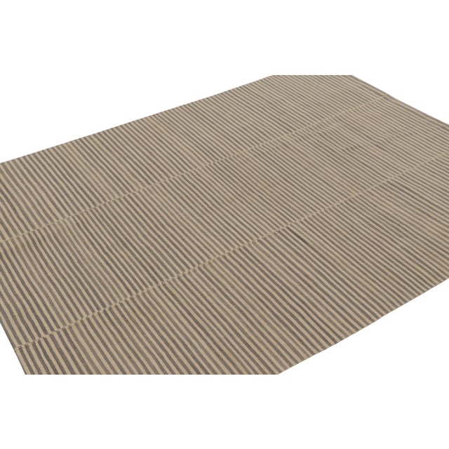 Rug & Kilim Rug & Kilim’s Contemporary Kilim With Textural Beige and Gray Stripes For Sale - Image 4 of 8