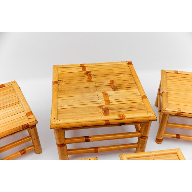 Beige Mid-Century Modern Japanese Bamboo Nesting Tables, Japan, 1950s, Set of 5 For Sale - Image 8 of 11