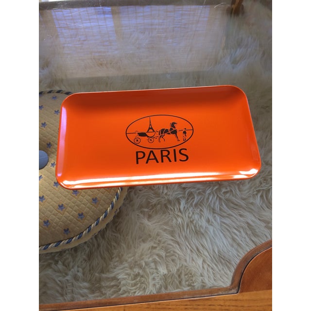 French Country French Equestrian Orange and Brown Hermès Inspired Change Tray For Sale - Image 3 of 9