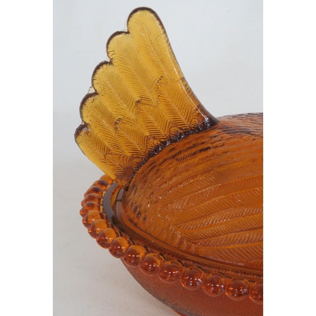 Indiana Glass Amber Hen on Nest Covered Candy Dish With Beaded Rim 4921b For Sale In Miami - Image 6 of 15