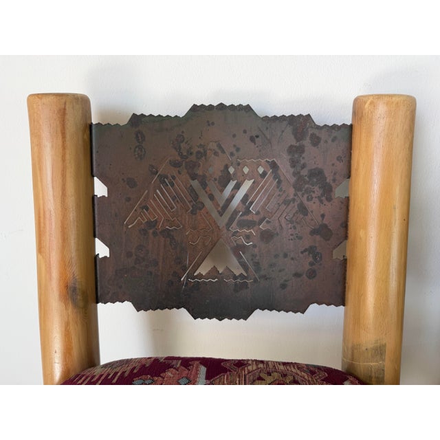 Vintage Rustic Southwestern Log Bar Stools With Metal Eagle Backrests – Set of 3 For Sale - Image 10 of 12