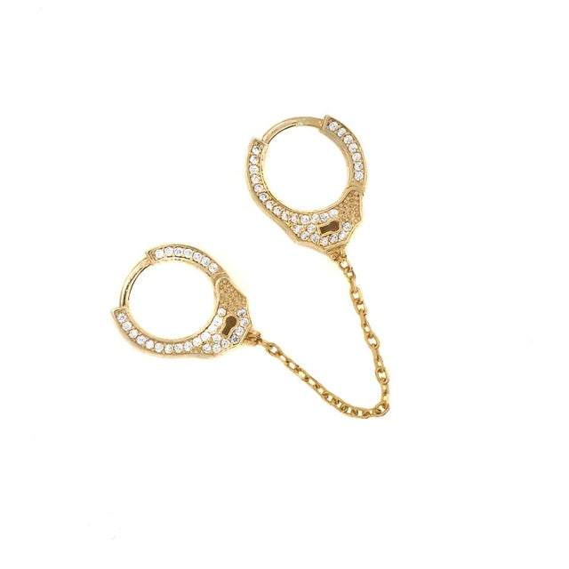 Early 21st Century Gold & Diamond Handcuff Design Earring For Sale - Image 5 of 7