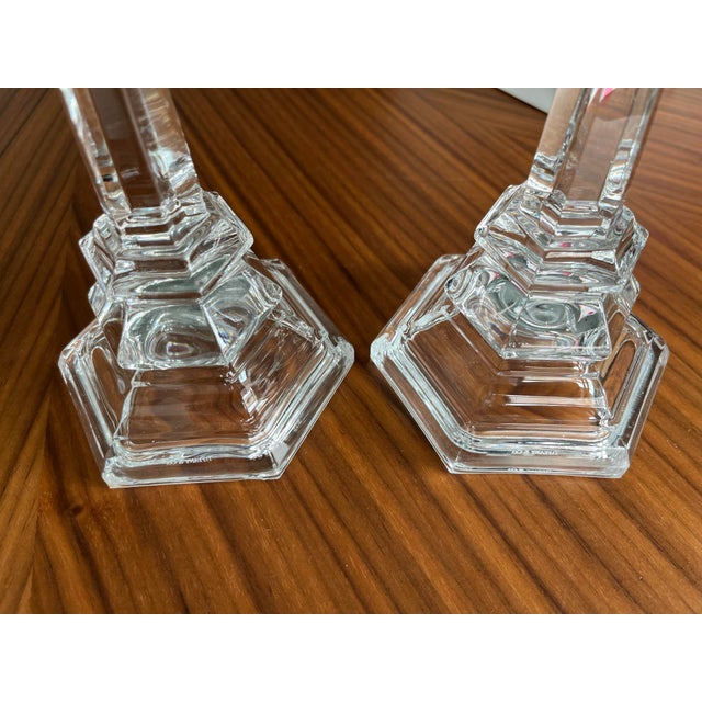 Transparent Vintage Tiffany & Co. Traditional Crystal Candlestick Holders-Set of Deux For Sale - Image 8 of 10