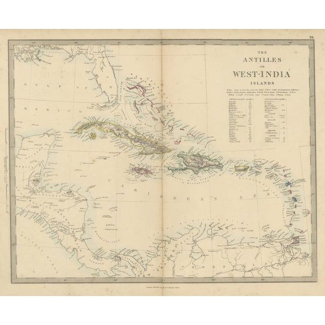 Antique Map of the Antilles or West India Islands with Island Areas, 1858 For Sale - Image 9 of 9