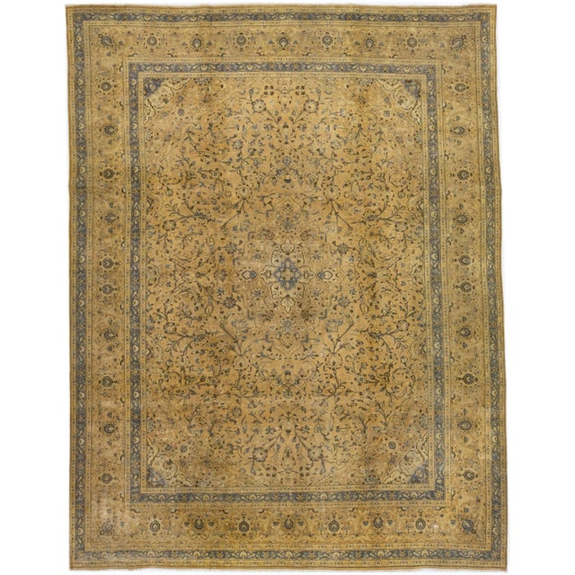 Textile 1960s Vintage Persian Tabriz Handmade All-Over Ivory Wool Rug 10 X 13 For Sale - Image 7 of 7