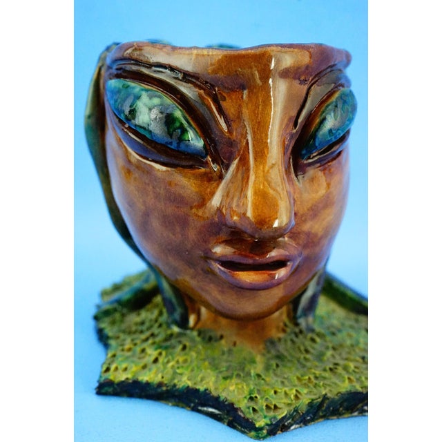 20th Century Ceramic Anthropomorphic Mask Sculptural Vase by Vallauris / Accolay France, 1960s For Sale - Image 13 of 18