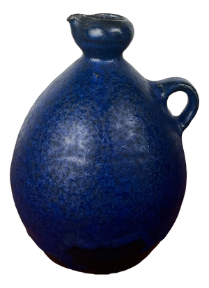 Mid-Century Modern Brutalist German Studio Pottery Blue Carafe Vase by Gerhard Liebenthron, 1975