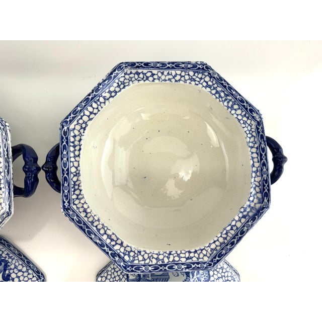 Blue Antique William Adams Blue & White Lidded Tureens, Chinese Pattern Influence, a Pair For Sale - Image 8 of 12
