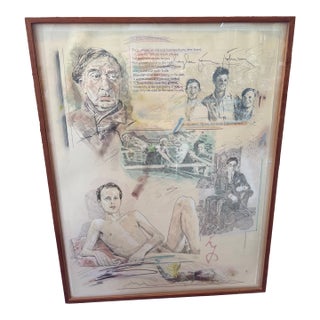1977 Douglas James Johnson Original Drawing "Auden Group" in Museum Bark Frame For Sale